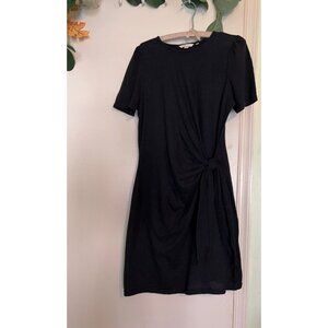 Boden Black Knot Front Dress Women’s Size 10 Short Sleeve Tie Waist Shift Midi C